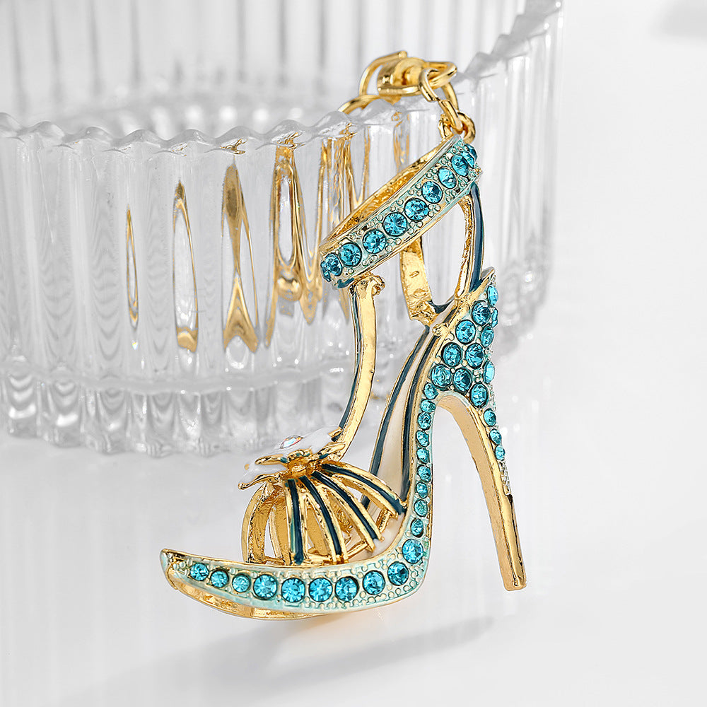 Wholesale Creative Rhinestone High Heels Hollowed Out Metal Keychain